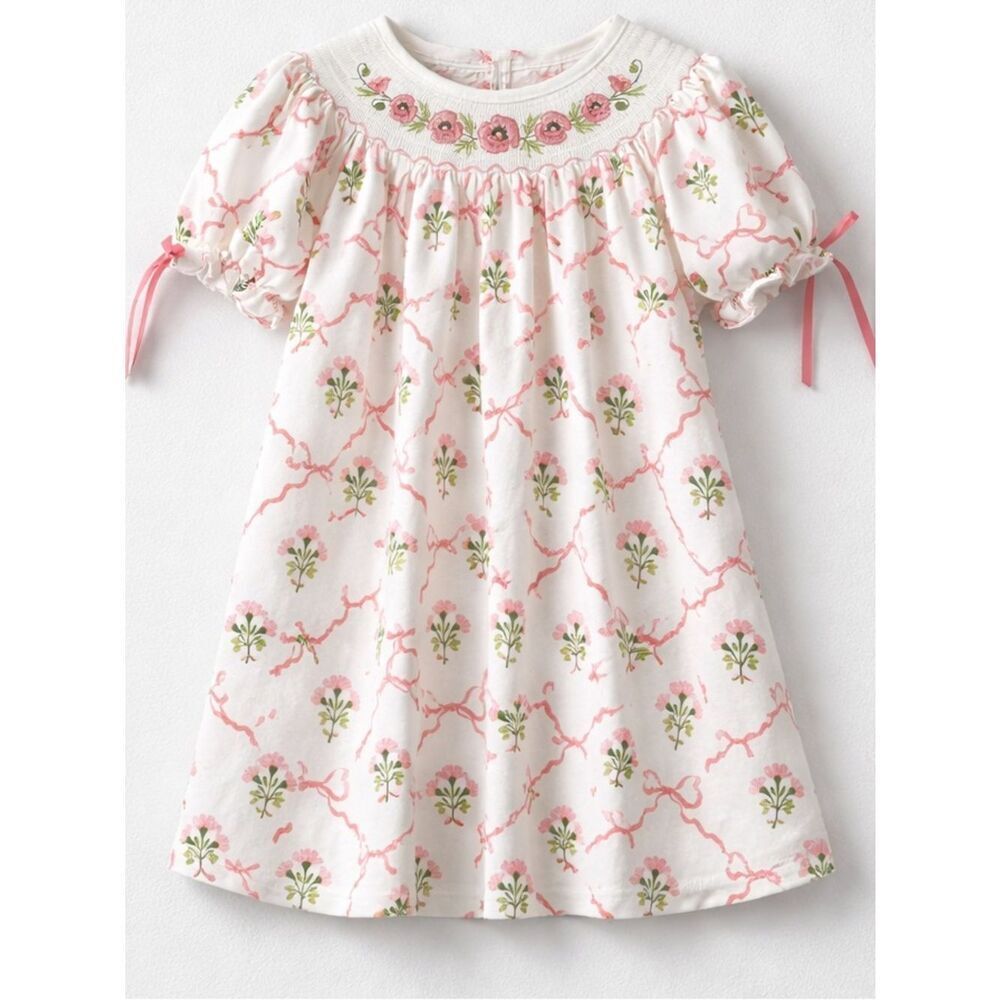 Rylee Faith Designs smocked embroidered knit floral and bows short sleeve dress